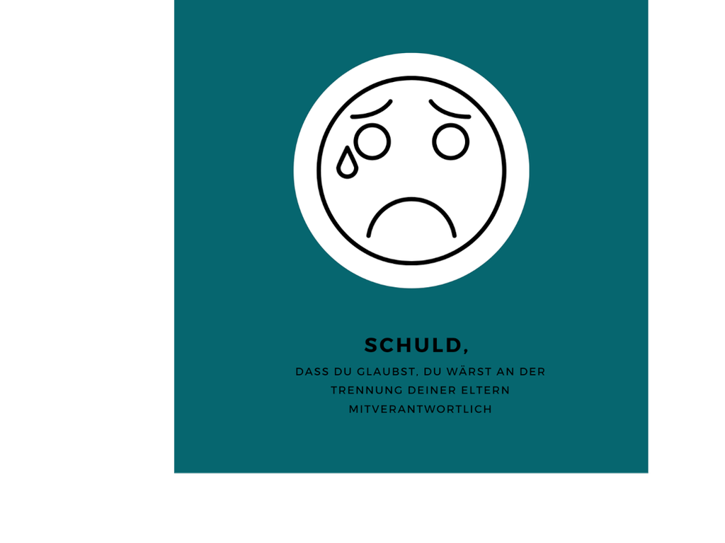 Schuldiger Emoji mit Text: Schuld, wenn du glaubst, du wärst an der Trennung deiner Eltern mitverantwortlich.